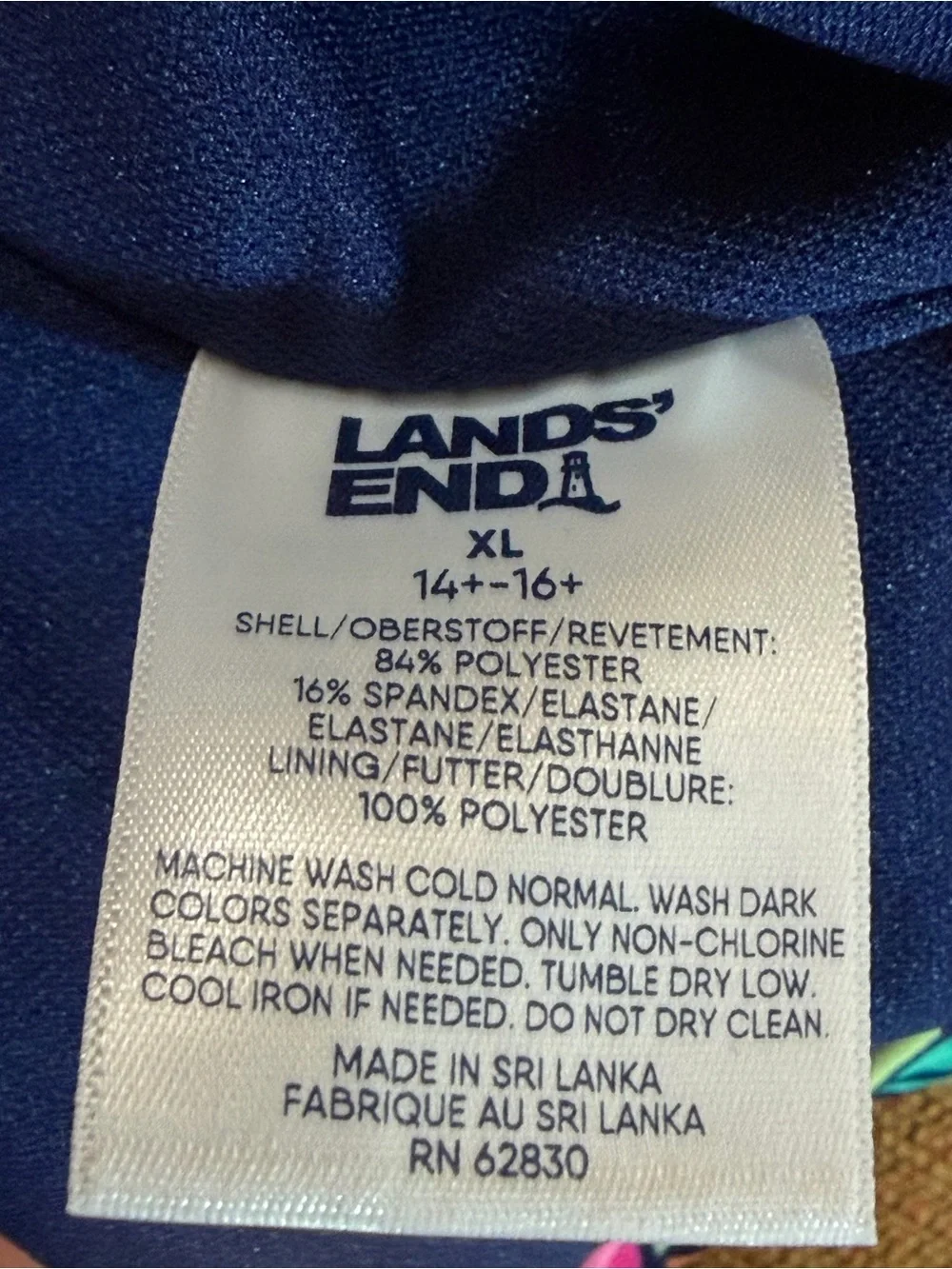 Lands’ End Girls XL 14/16 One Piece Swimsuit Colorful Floral HighClo NWT